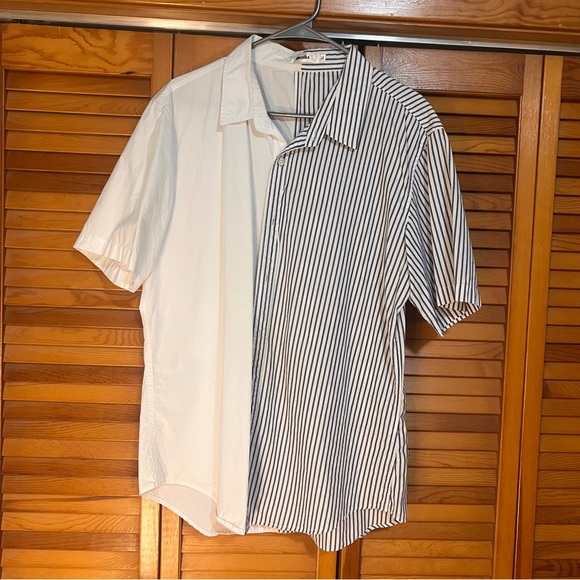 Hemiks Men's White and Blue Striped Shirt - Picture 1 of 7
